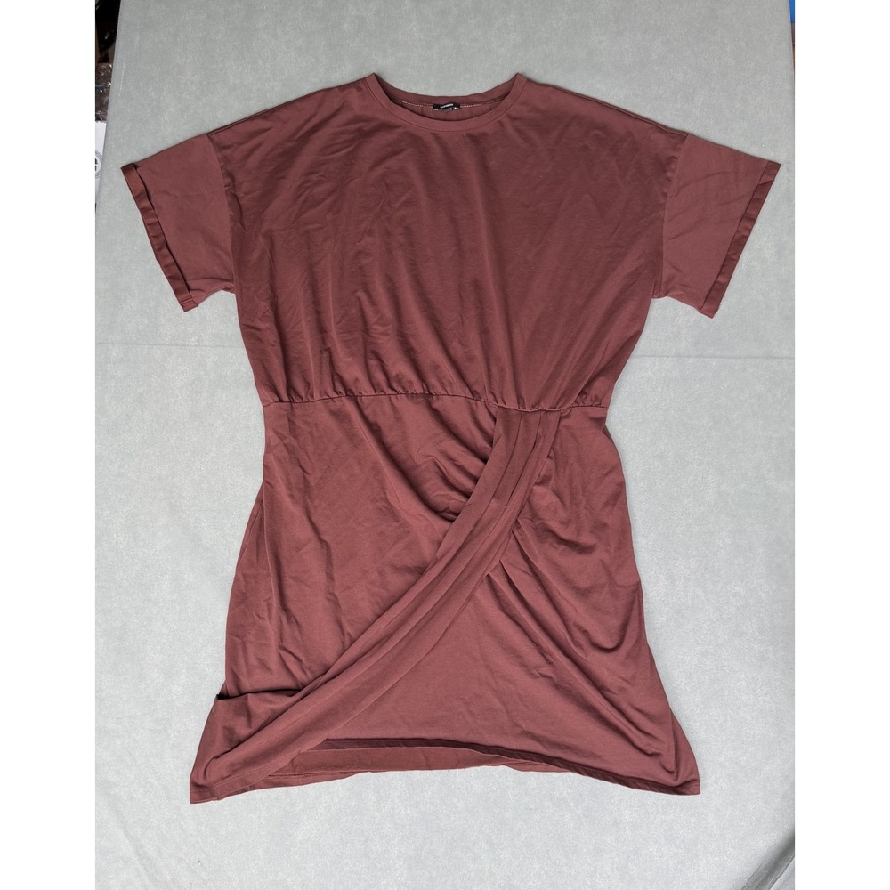 Express Mahogany Brown Short Sleeve Draped Tulip Front T-Shirt Dress XL